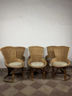 Pamono Wicker Chairs with Curved Frame, 1960s, Set of 6 Sale