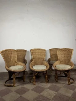 Pamono Wicker Chairs with Curved Frame, 1960s, Set of 6 Sale