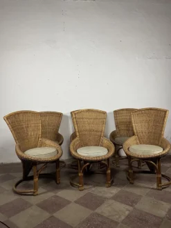 Pamono Wicker Chairs with Curved Frame, 1960s, Set of 6 Sale