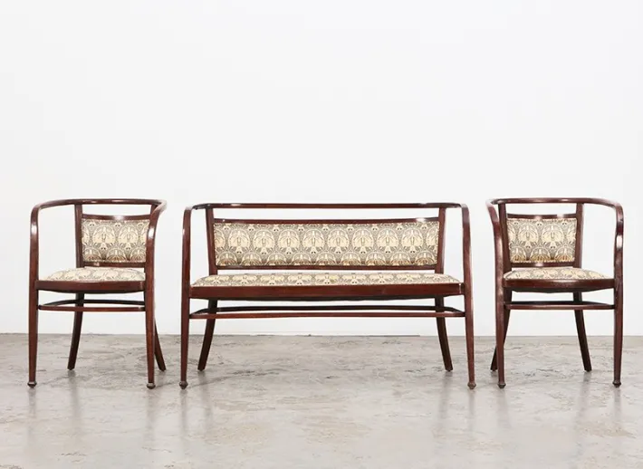 Pamono Wiener Secession Seating Set by Otto Wagner for Mundus Austria, 1903, Set of 3 Sale