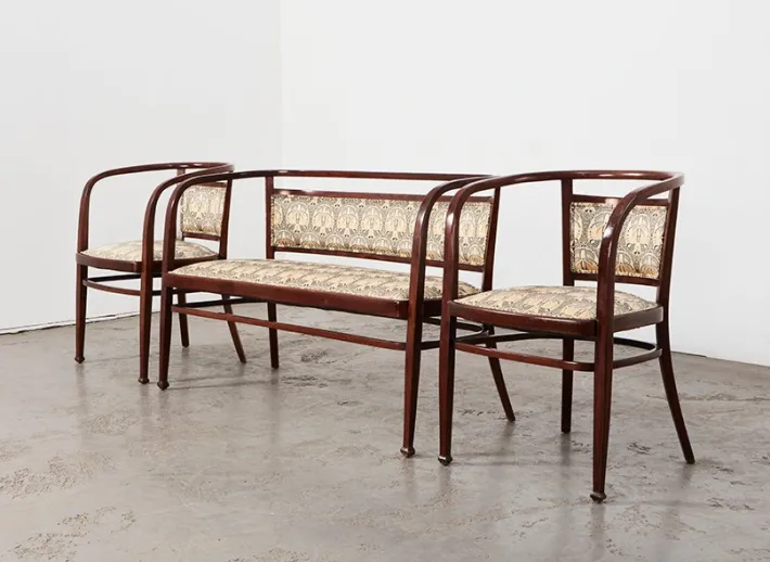 Pamono Wiener Secession Seating Set by Otto Wagner for Mundus Austria, 1903, Set of 3 Sale