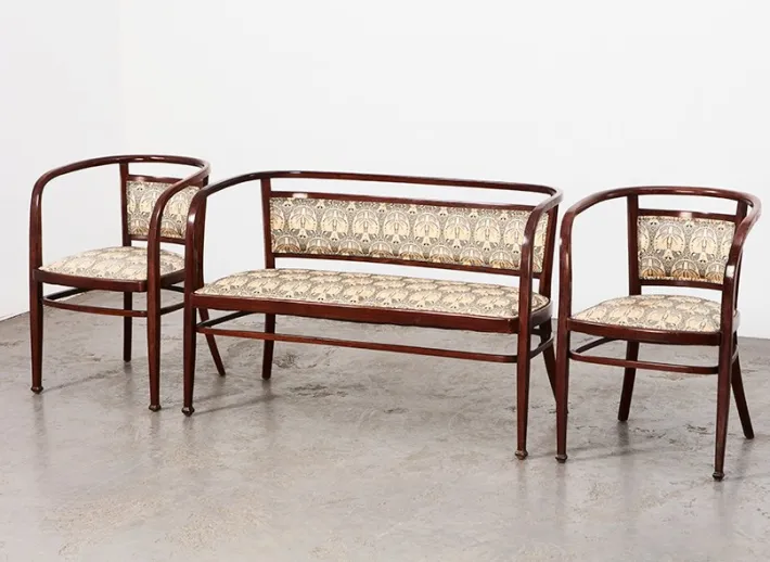 Pamono Wiener Secession Seating Set by Otto Wagner for Mundus Austria, 1903, Set of 3 Sale