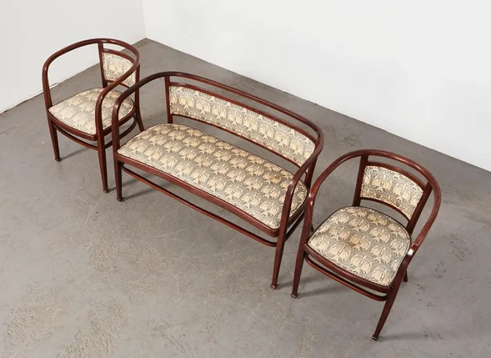 Pamono Wiener Secession Seating Set by Otto Wagner for Mundus Austria, 1903, Set of 3 Sale