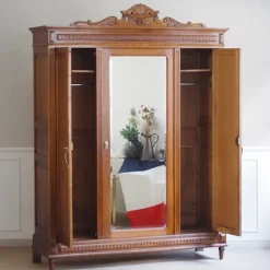 Pamono Wilhelminian 3-Door Wardrobe in Oak with Mirror, 1890s Sale