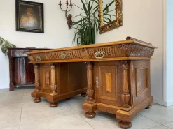 Pamono Wilhelminian Style Oak Column Desk Secretary Clearance