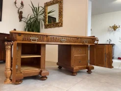 Pamono Wilhelminian Style Oak Column Desk Secretary Clearance