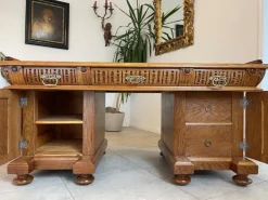 Pamono Wilhelminian Style Oak Column Desk Secretary Clearance