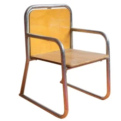 Pamono Wood and Chrome Tubular Childrens Chair, 1960s New