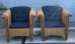 Pamono Wood and Wicker Armchairs, 1980s, Set of 2 New