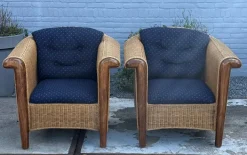 Pamono Wood and Wicker Armchairs, 1980s, Set of 2 New
