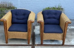 Pamono Wood and Wicker Armchairs, 1980s, Set of 2 New