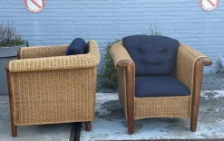Pamono Wood and Wicker Armchairs, 1980s, Set of 2 New