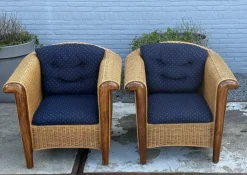 Pamono Wood and Wicker Armchairs, 1980s, Set of 2 New