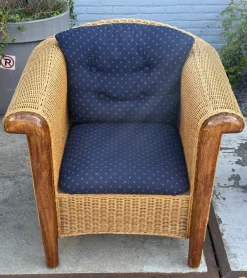 Pamono Wood and Wicker Armchairs, 1980s, Set of 2 New