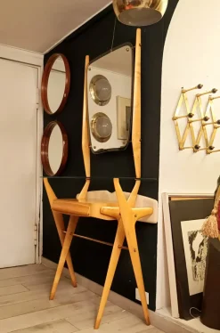 Pamono Wood Console with Mirror by Ico Parisi, Italy, 1960s