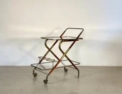 Pamono Wooden and Brass Bar Trolley by Cesare Lacca, 1960s Clearance