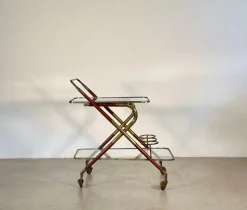 Pamono Wooden and Brass Bar Trolley by Cesare Lacca, 1960s Clearance