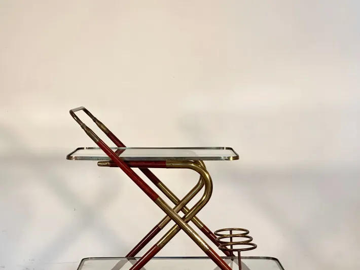 Pamono Wooden and Brass Bar Trolley by Cesare Lacca, 1960s Clearance