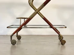 Pamono Wooden and Brass Bar Trolley by Cesare Lacca, 1960s Clearance