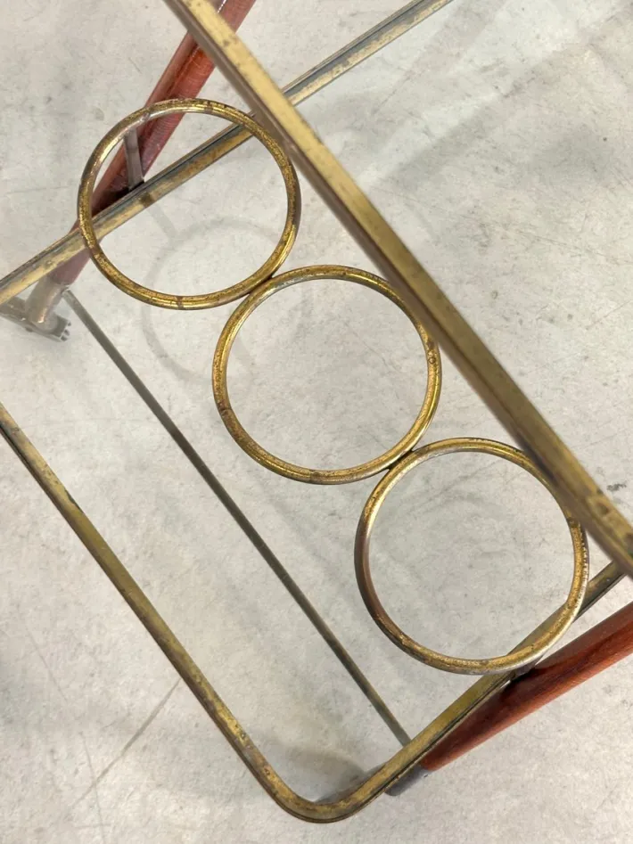 Pamono Wooden and Brass Bar Trolley by Cesare Lacca, 1960s Clearance