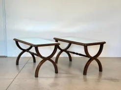 Pamono Wooden and Mirror Coffee Tables, 1960s, Set of 2