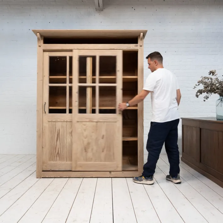 Pamono Wooden Display Cabinet with Sliding Doors, 1930 Discount