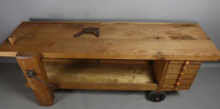 Pamono Wooden Workbench on Castors Sale