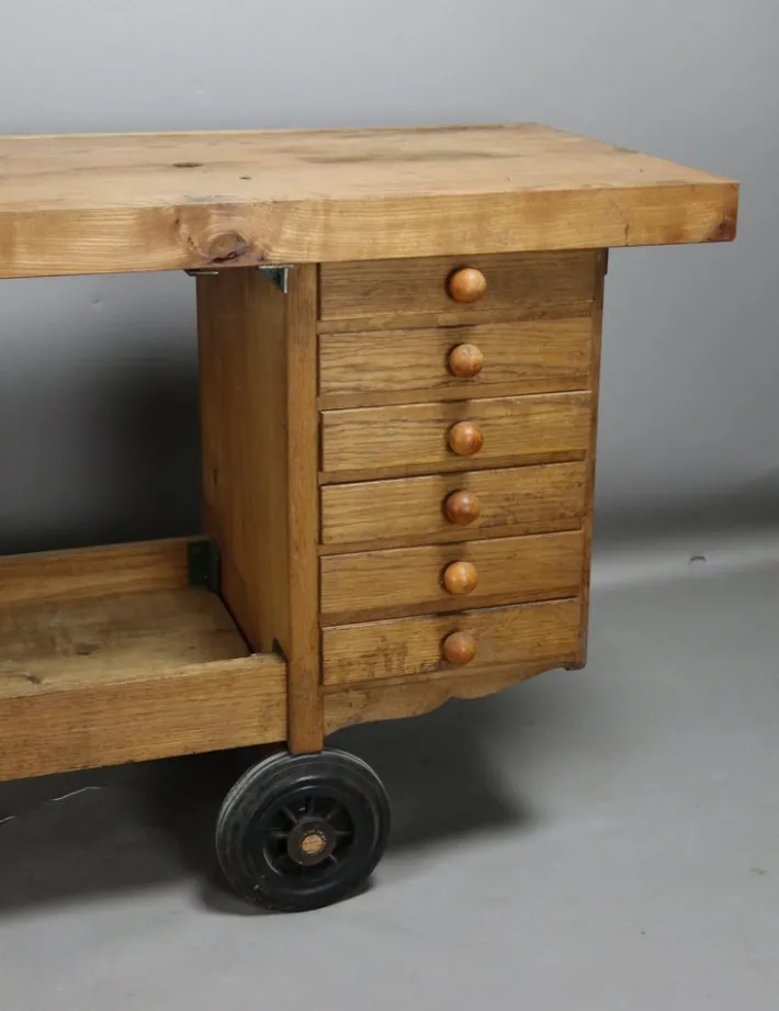 Pamono Wooden Workbench on Castors Sale