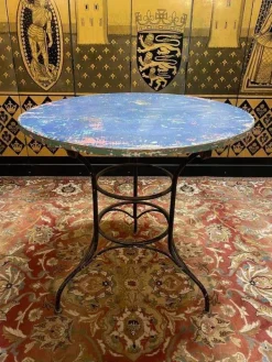 Pamono Wrought Iron Garden Table with Wooden Top Sale