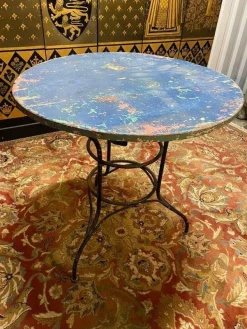 Pamono Wrought Iron Garden Table with Wooden Top Sale