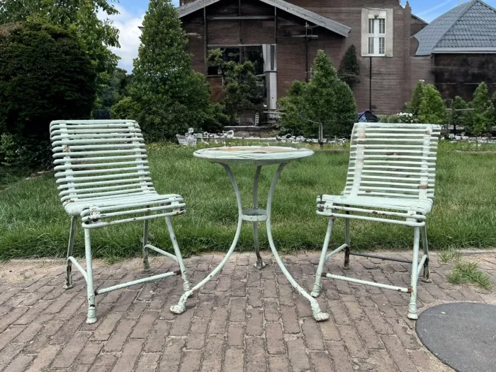 Pamono Wrought Iron Garden Table and Chairs from Arras, 1890s, Set of 3 Sale