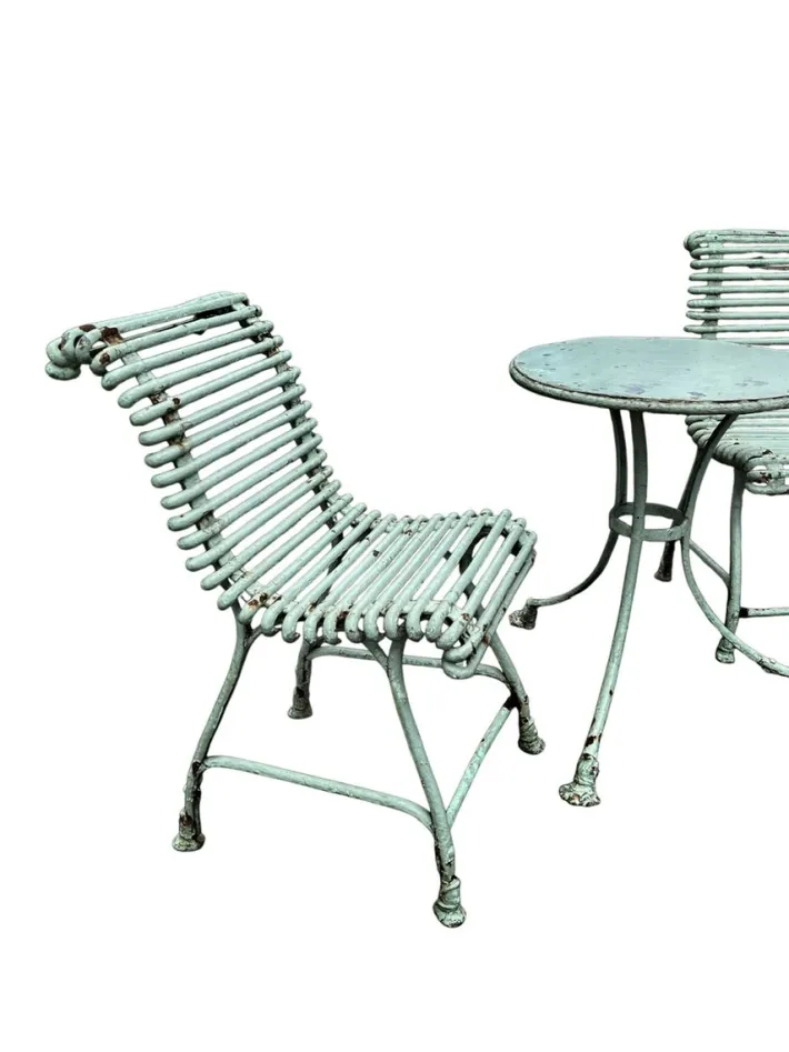 Pamono Wrought Iron Garden Table and Chairs from Arras, 1890s, Set of 3 Sale