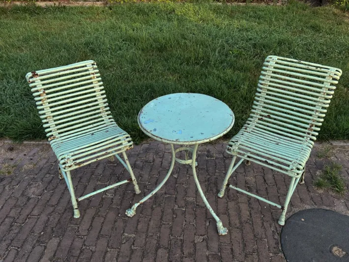 Pamono Wrought Iron Garden Table and Chairs from Arras, 1890s, Set of 3 Sale