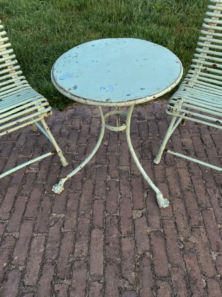 Pamono Wrought Iron Garden Table and Chairs from Arras, 1890s, Set of 3 Sale